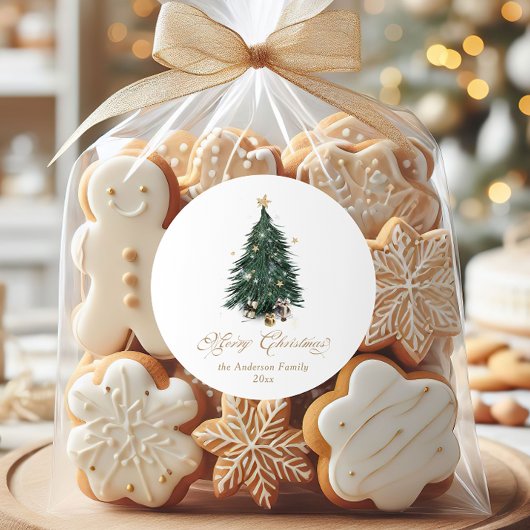 Elegant Gold Green Christmas tree Ronde Sticker