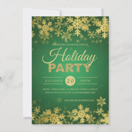 Elegant Gold & Green Corporate Kerstparty Kaart (Voorkant)
