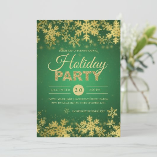 Elegant Gold & Green Corporate Kerstparty Kaart (Staand voorkant)