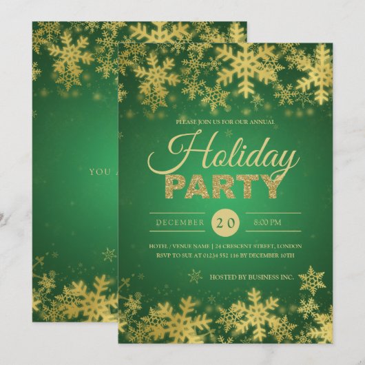 Elegant Gold & Green Corporate Kerstparty Kaart (Voorkant / Achterkant)