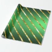 Elegant Gold Green Diagonal Stripes Pattern Cadeaupapier (Uitgerold)