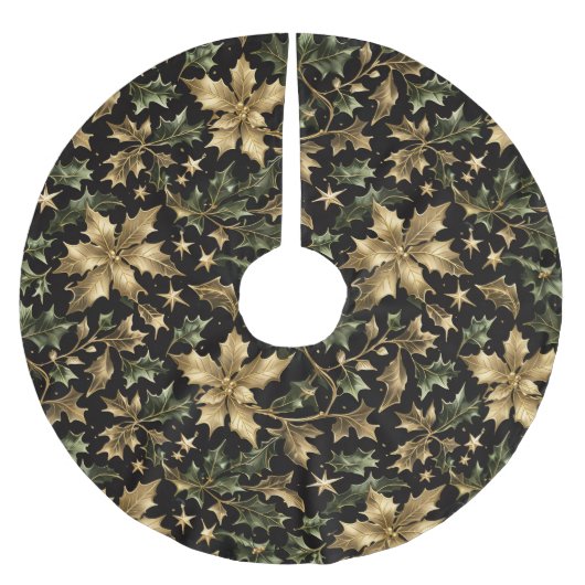 Elegant Gold & Green Foliage Tree Skirt Kerstboom Rok (Voorkant)
