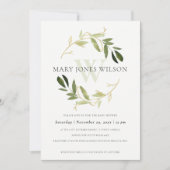 ELEGANT GOLD GREEN FOLIAGE WREATH BABY SHOWER KAAR BEDANKKAART (Voorkant)