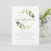 ELEGANT GOLD GREEN FOLIAGE WREATH BABY SHOWER KAAR BEDANKKAART (Staand voorkant)