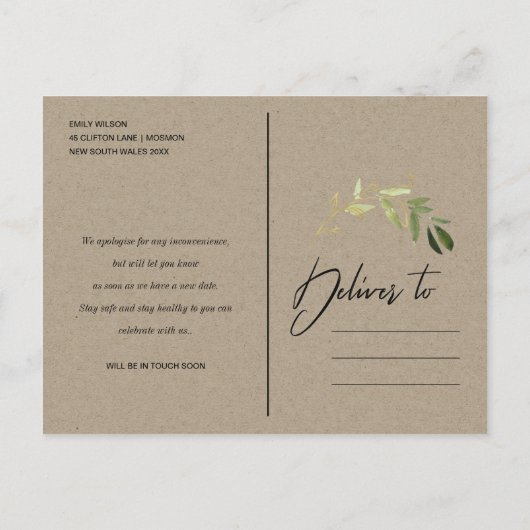 ELEGANT GOLD GREEN FOLIAGE WREATH WEDING NEW PLAN AANKONDIGINGSKAART (Achterkant)