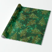 Elegant Gold Green Glitter-kerstboompatroon Cadeaupapier (Uitgerold)