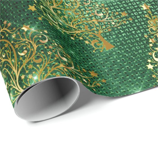 Elegant Gold Green Glitter-kerstboompatroon Cadeaupapier (Rol Hoek)