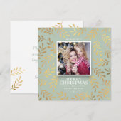 Elegant Gold Green-kerstfotofeestkaart Feestdagenkaart (Voorkant / Achterkant)