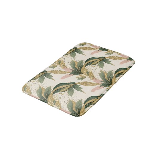 Elegant Gold & Green Leaf Pattern Touch of Pink Badmat (Gekanteld)