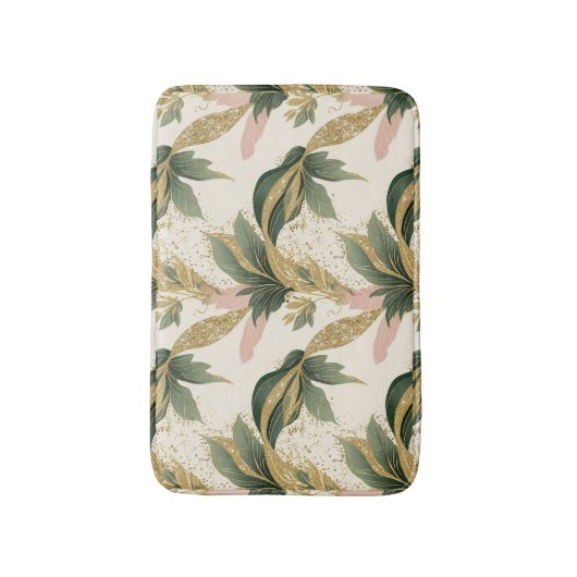 Elegant Gold & Green Leaf Pattern Touch of Pink Badmat (Voorkant Verticaal)