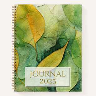 Elegant Gold Green Leaves 2025 Tijdschrift Notitieboek