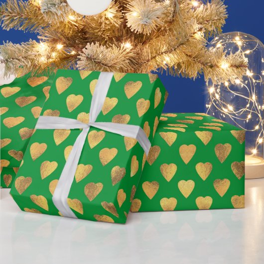 Elegant Gold Green Love Heart Pattern Cadeaupapier (Feestdagen)