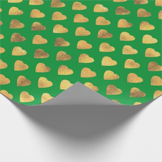 Elegant Gold Green Love Heart Pattern Cadeaupapier (Hoek)