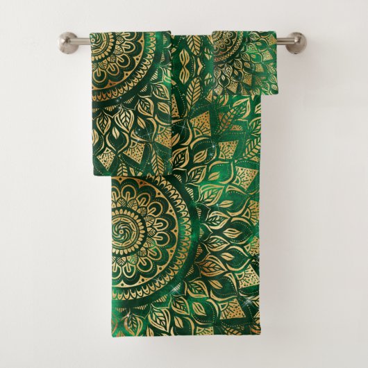 Elegant Gold Green Mandala Floral Bad Handdoek (Insitu)
