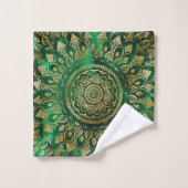 Elegant Gold Green Mandala Floral Bad Handdoek (Wasdoekje)