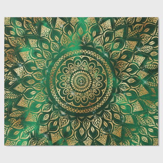 Elegant Gold Green Mandala Floral Cadeaupapier (Vlak)