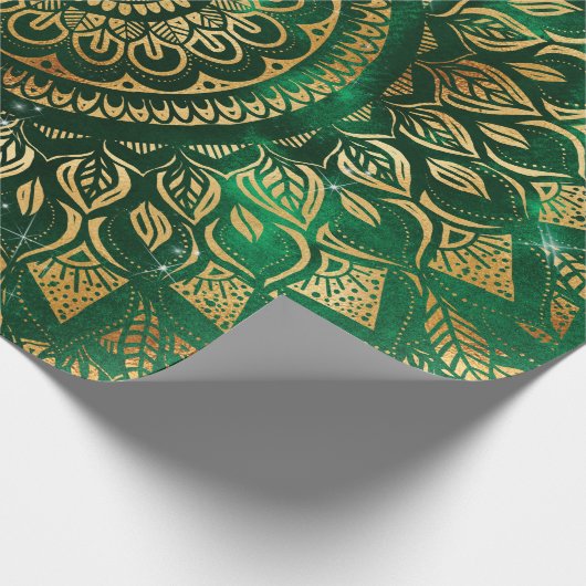 Elegant Gold Green Mandala Floral Cadeaupapier (Hoek)