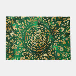 Elegant Gold Green Mandala Floral Deurmat