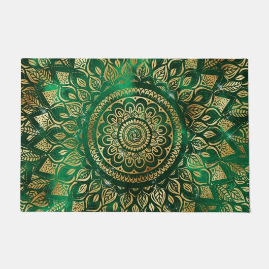 Elegant Gold Green Mandala Floral Deurmat (Voorkant)