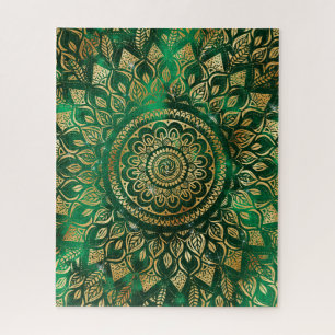 Elegant Gold Green Mandala Floral Legpuzzel