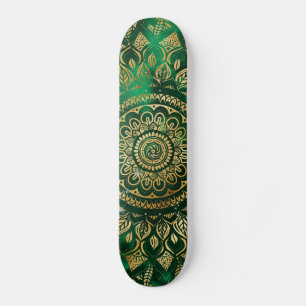 Elegant Gold Green Mandala Floral Persoonlijk Skateboard