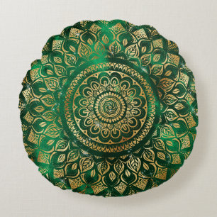 Elegant Gold Green Mandala Floral Rond Kussen