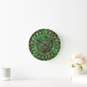 Elegant Gold Green Mandala Floral Ronde Klok (Huis)