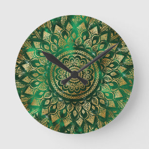 Elegant Gold Green Mandala Floral Ronde Klok