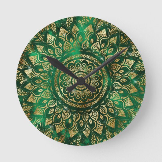 Elegant Gold Green Mandala Floral Ronde Klok (Voorkant)