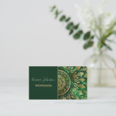 Elegant Gold Green Mandala Floral Visitekaartje (Staand voorkant)
