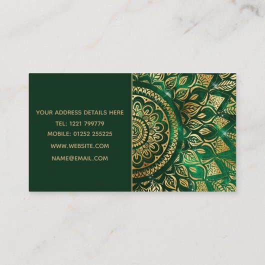 Elegant Gold Green Mandala Floral Visitekaartje (Achterkant)