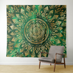 Elegant Gold Green Mandala Floral Wandkleed