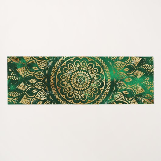 Elegant Gold Green Mandala Floral Yogamat (Achterkant (horizontaal))