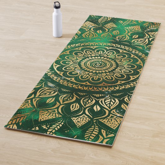 Elegant Gold Green Mandala Floral Yogamat (In situ)