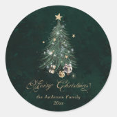 Elegant Gold Green Merry Christmas  Ronde Sticker (Voorkant)
