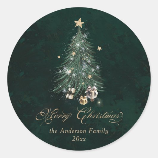 Elegant Gold Green Merry Christmas  Ronde Sticker (Voorkant)