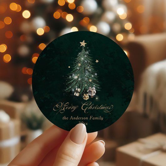 Elegant Gold Green Merry Christmas  Ronde Sticker