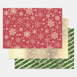 Elegant Gold Green Red Kerstmis Snowflake Patroon Inpakpapier Vel