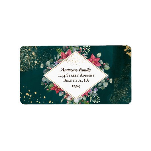 Elegant Gold Green Red Waterverf kerst Etiket (Voorkant)