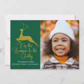 Elegant Gold Green Reindekerst Foto Feestdagenkaart (Voorkant)