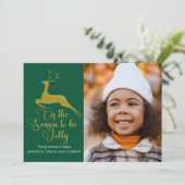 Elegant Gold Green Reindekerst Foto Feestdagenkaart (Staand voorkant)