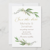 Elegant Gold Green Simple Floral Inspirerend Save The Date (Voorkant)
