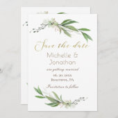 Elegant Gold Green Simple Floral Inspirerend Save The Date (Voorkant / Achterkant)
