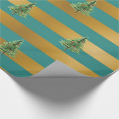 Elegant Gold Green Stripes, Pine Trees, Holiday Cadeaupapier (Hoek)