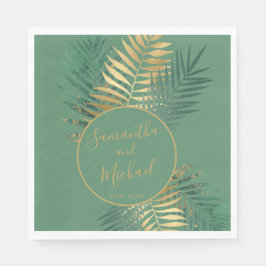 Elegant Gold Green Tropical Planten Leaves Wedding Servet