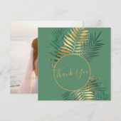 Elegant Gold & Green Tropical Planten Weddenfoto Bedankkaart (Voorkant / Achterkant)