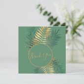 Elegant Gold & Green Tropical Planten Weddenfoto Bedankkaart (Staand voorkant)