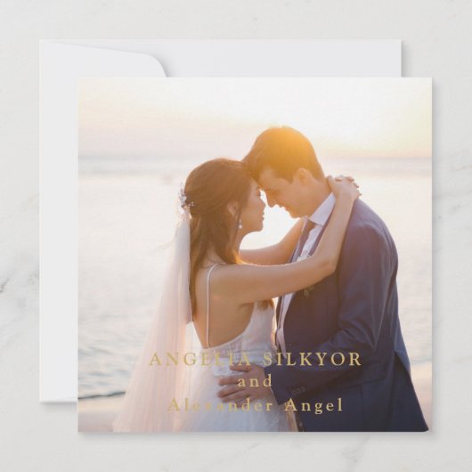 Elegant Gold & Green Tropical Planten Weddenfoto Bedankkaart (Achterkant)