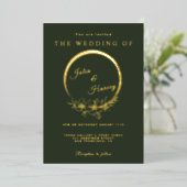 Elegant Gold Green Wedding Folie Uitnodiging (Staand Voorkant)
