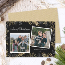 Elegant Gold Greenery 2 Foto's met prettig kerstfe